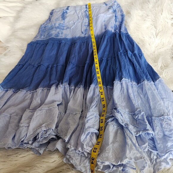 Shop Therapy Tiered Skirt OS Blue BOHO Elastic Waist Pull On Lined Country Charm - Picture 8 of 11